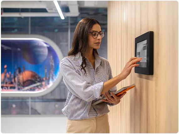Commercial access control system with touch screen door entry for a UK business