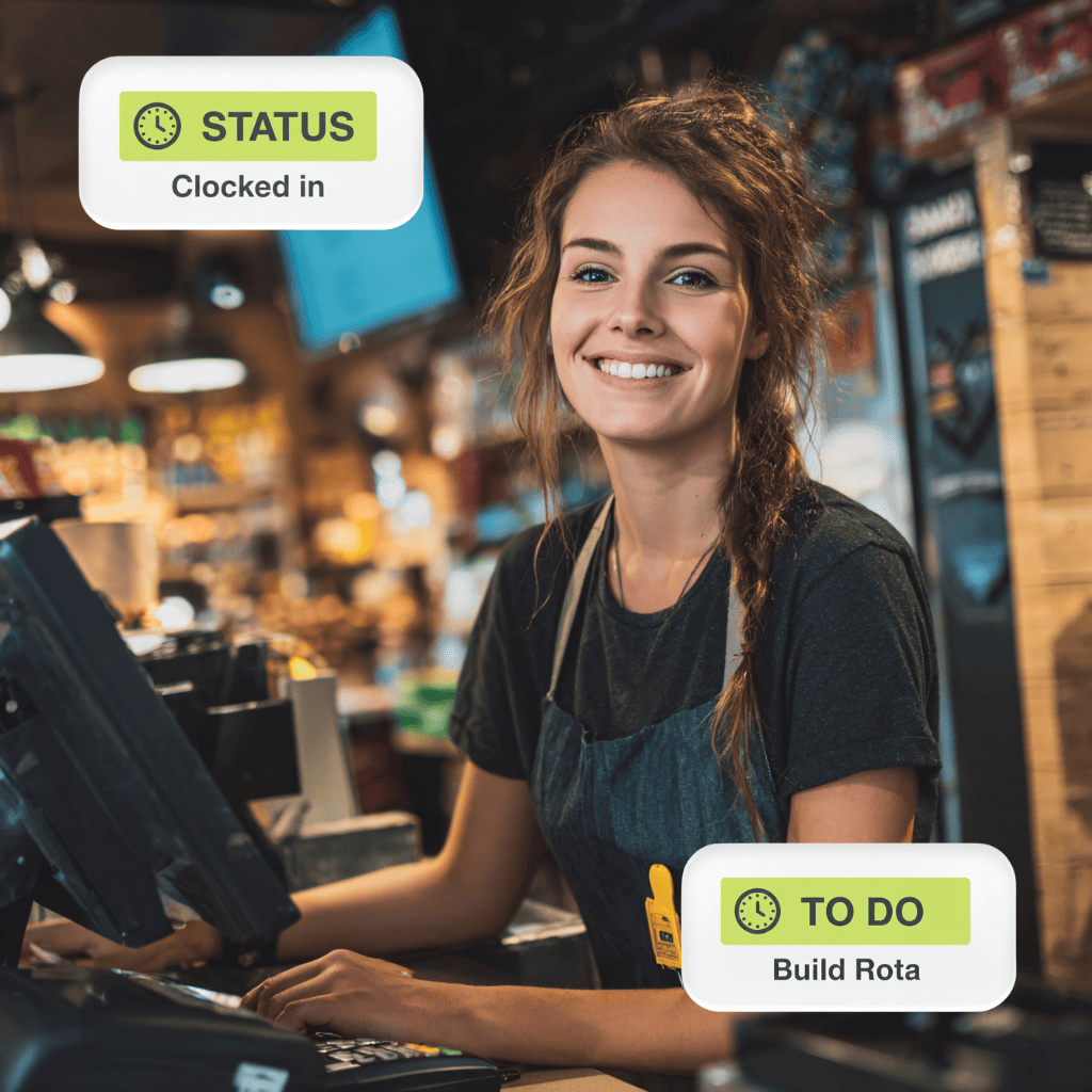 Smiling employee clocked