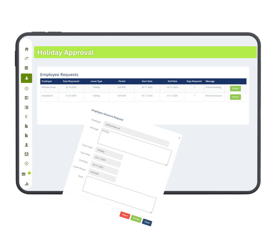 Holiday Approval dashboard