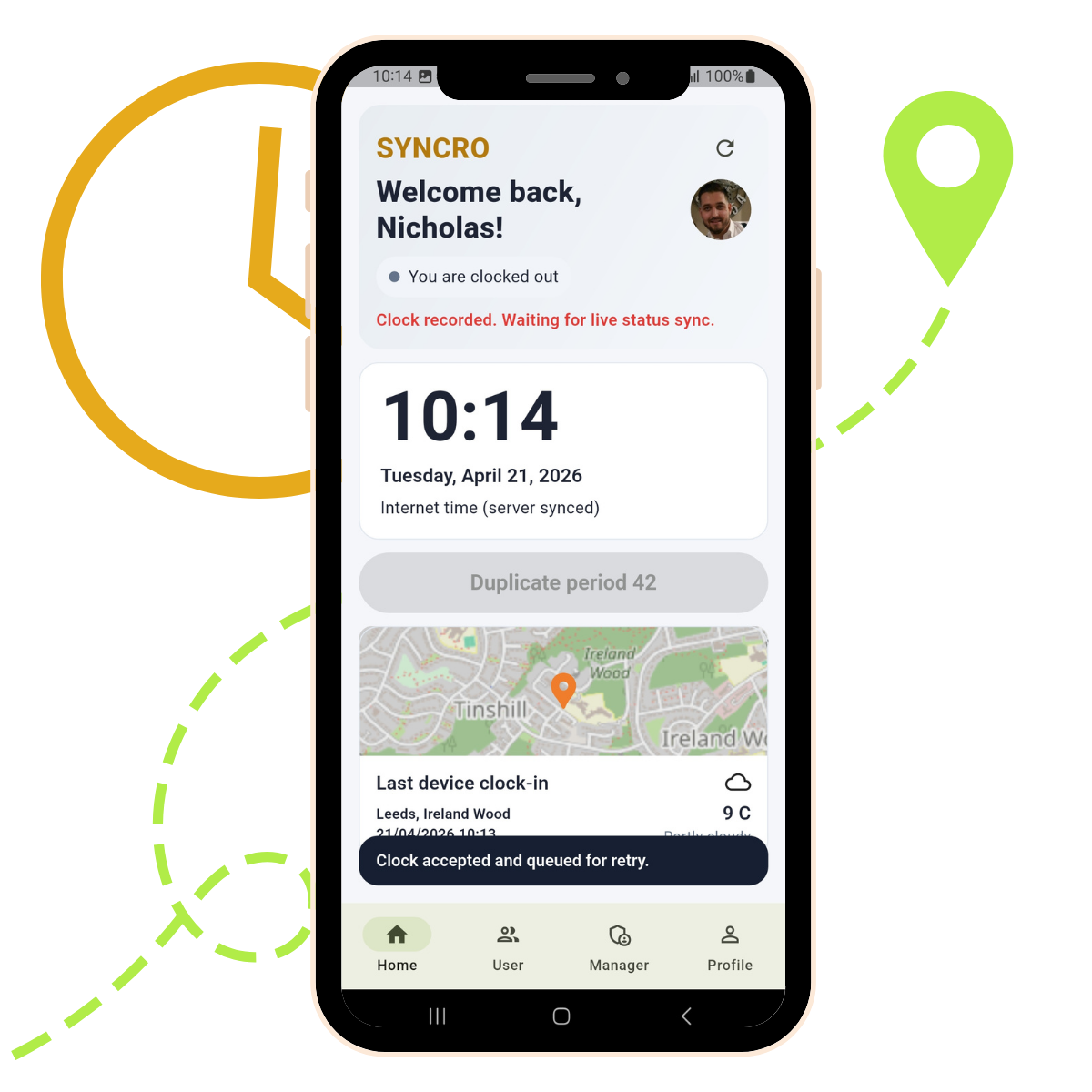 Syncro clocking in app